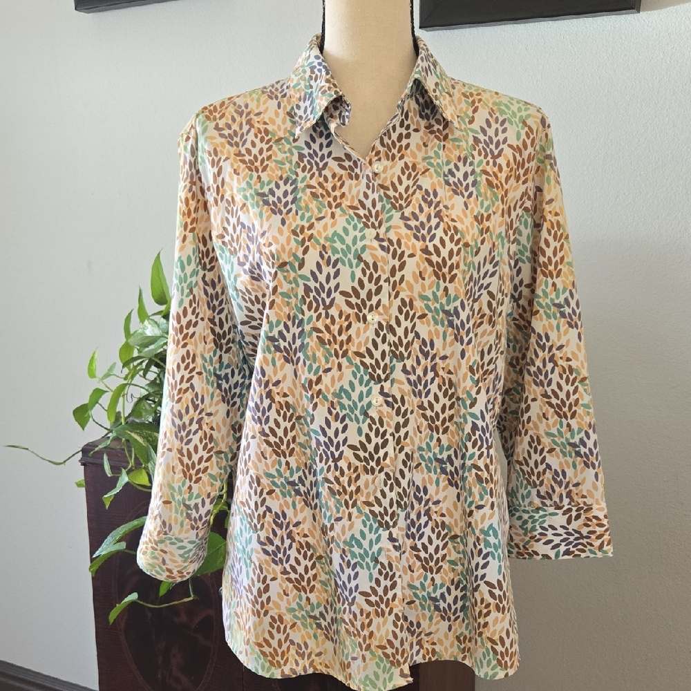 Foxcroft Multicolor Leaf Print Button Down Shirt